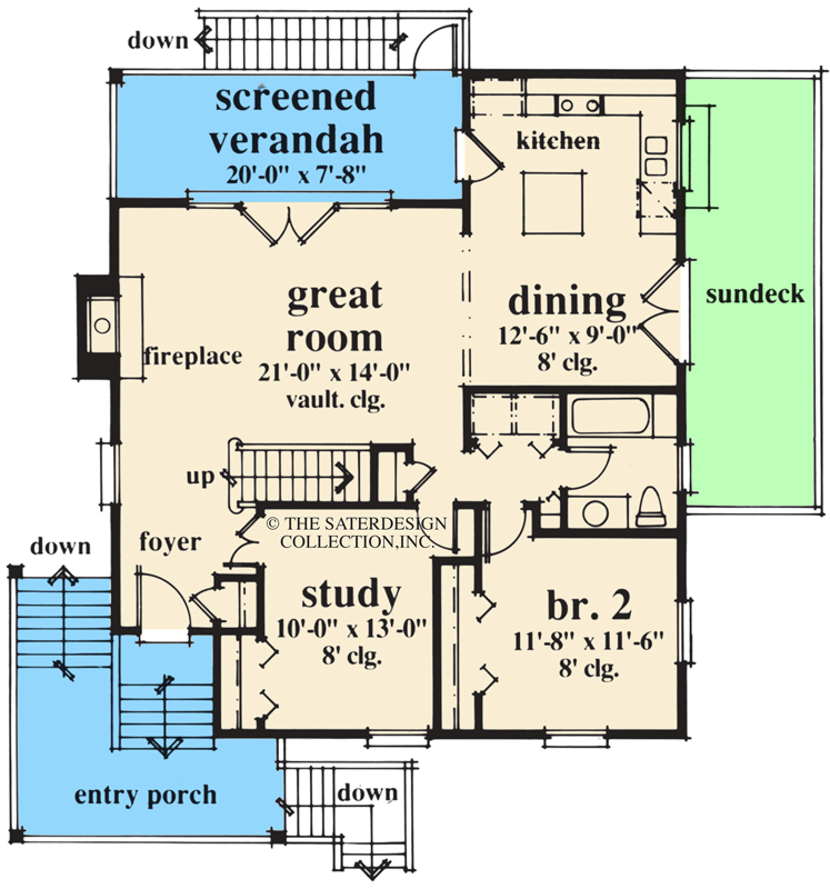 Plan 340085STR: Seaside Cottage Plan with Private Master Suite - Floor Plan - Main Level - Beach, Coastal, Cottage, Florida-Style, Low Country, Vacation