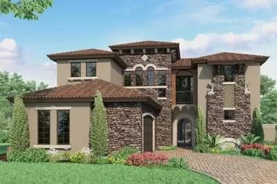 Tuscan-style House Plan with Central Courtyard and Caban Guest Suite