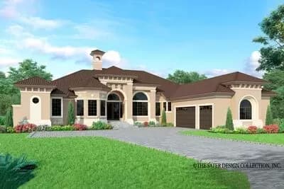 4 Bed Mediterranean House Plan with 3-Car Garage Under 3800 Square Feet