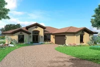 One-level Mediterranean House Plan with Study