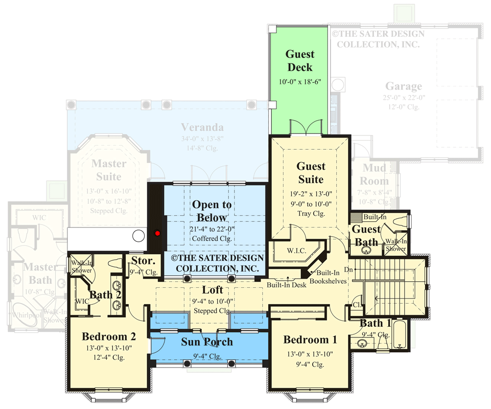 Plan 340098STR: Tuscan-influenced House Plan with 2-Story Great Room - Floor Plan - 2nd Floor - European, Florida-Style, Mediterranean, Southern, Tuscan