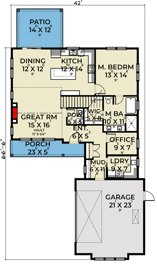 Plan 280152JWD: 2100 Square Foot Modern Farmhouse Plan with Home Office and Rec Room - Floor Plan - Main Level - Country, Farmhouse, Modern Farmhouse, New American, Northwest, Traditional
