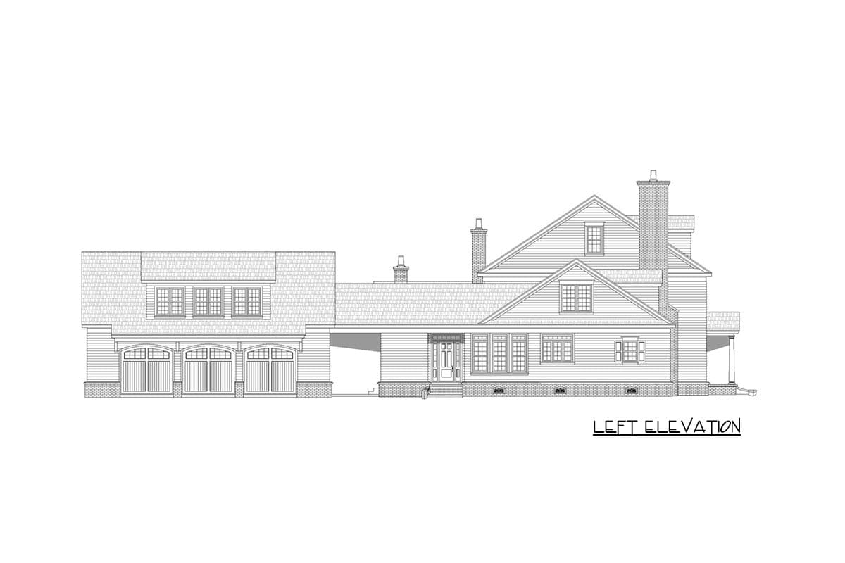 Plan 68883VR: Downsized Traditional Colonial House Plan with Man Cave above Rear 3-Car Garage - Image #4 - Colonial, Traditional