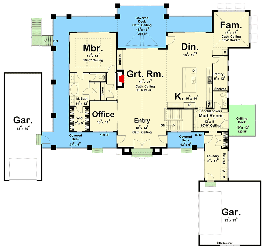 Plan 623063DJ: Contemporary Lake House Plan with Vaulted Great Room and Covered Deck - Floor Plan - Main Level - Contemporary, Country, Modern Farmhouse, New American, Transitional