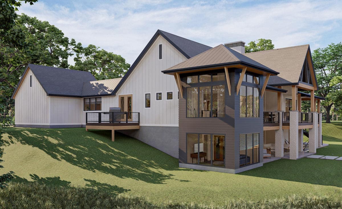 Plan 623063DJ: Contemporary Lake House Plan with Vaulted Great Room and Covered Deck - Image #6 - Contemporary, Country, Modern Farmhouse, New American, Transitional