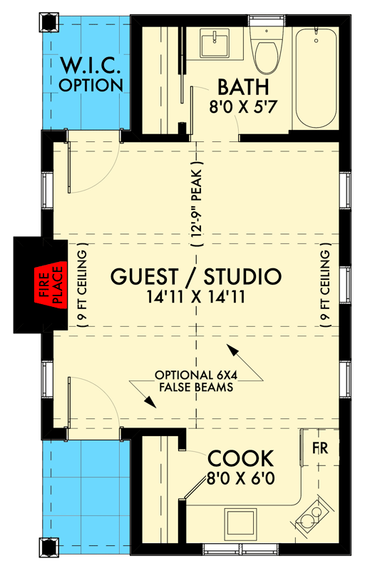 Plan 677010NWL: Tiny Farmhouse Plan Perfect Makes a Great Home Office or Artist's Studio - Floor Plan - Main Level - Cabin, Cottage, Country, Modern Farmhouse, Vacation