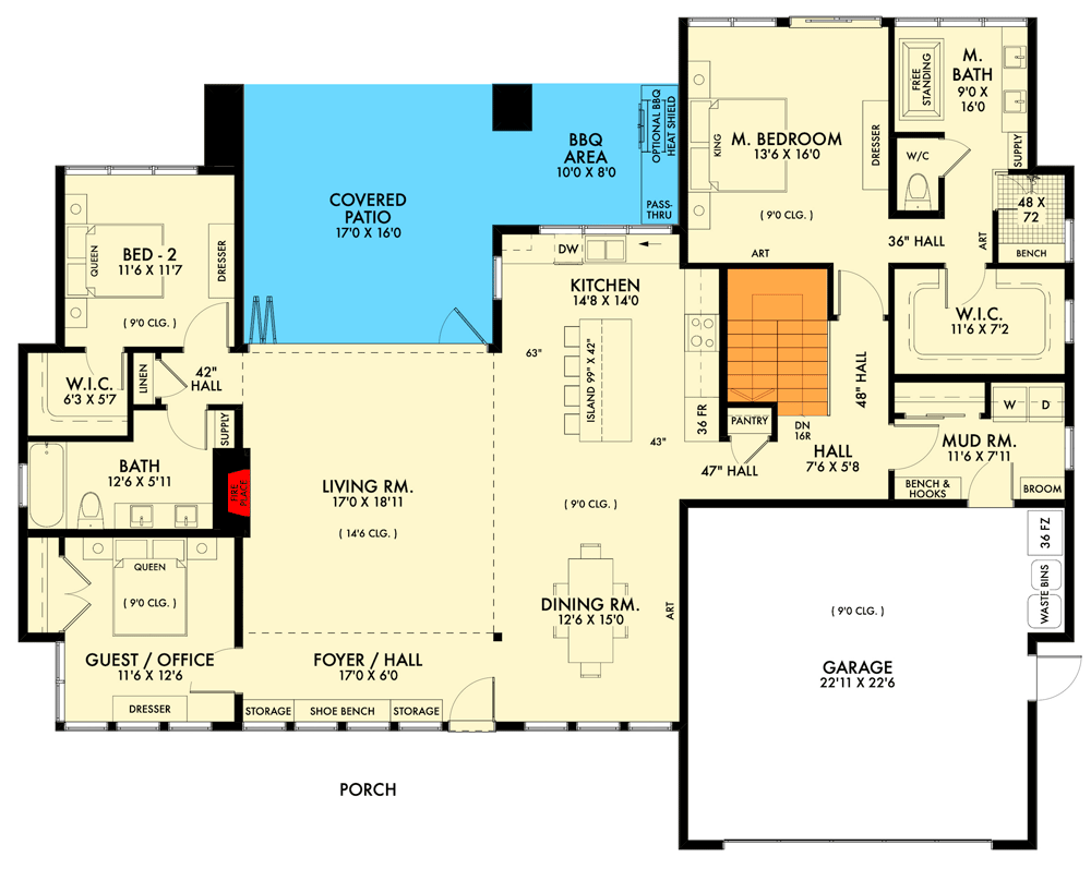 Plan 677012NWL: Mid-Century Modern Home Plan with Optional Finished Basement - Floor Plan - Main Level - Basement - Mid Century Modern, Northwest, Prairie, Ranch