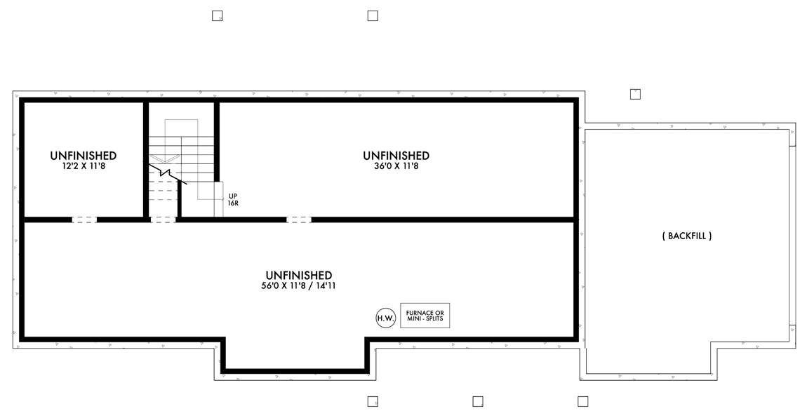 Plan 677016NWL: One Floor Modern Farmhouse Plan with 2-Car Side-Entry Garage - Floor Plan - Lower Level - Country, Modern Farmhouse, New American, Ranch
