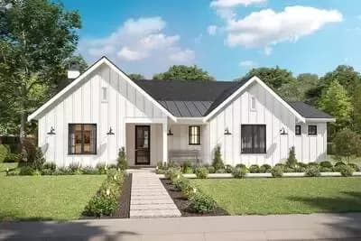 One Story Modern Farmhouse with Split Bedroom Layout and a Vaulted Living Room - 1500 Sq Ft