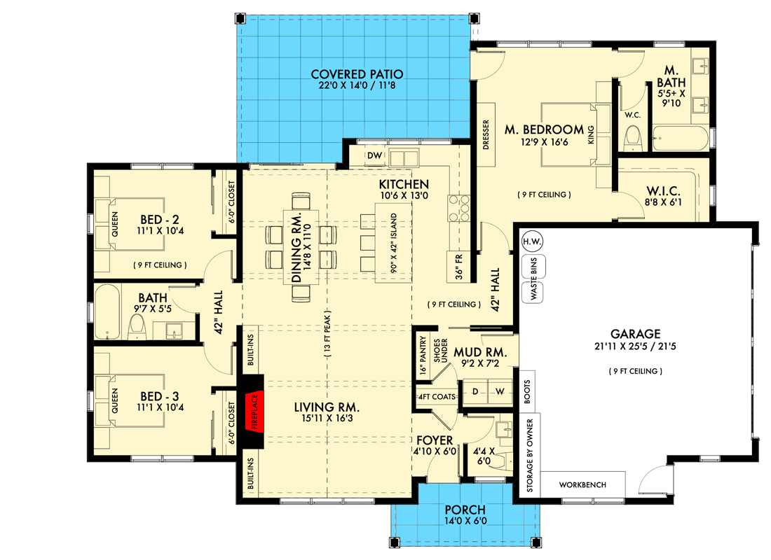 Plan 677021NWL: Modern Farmhouse Plan with 3 Beds and a 2-Car Side-Entry Garage - 1626 Sq Ft - Floor Plan - Main Level - Slab/Crawlspace - Country, Modern Farmhouse, New American, Northwest, Ranch, Traditional