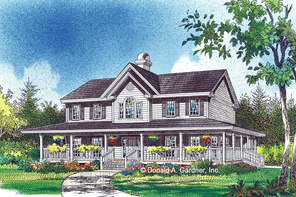 Plan 444079GDN: Two Story Farmhouse with 53'-Wide Front Porch and Two Story Great Room - 2677 Sq Ft - Image #10 - Country, Farmhouse, Traditional