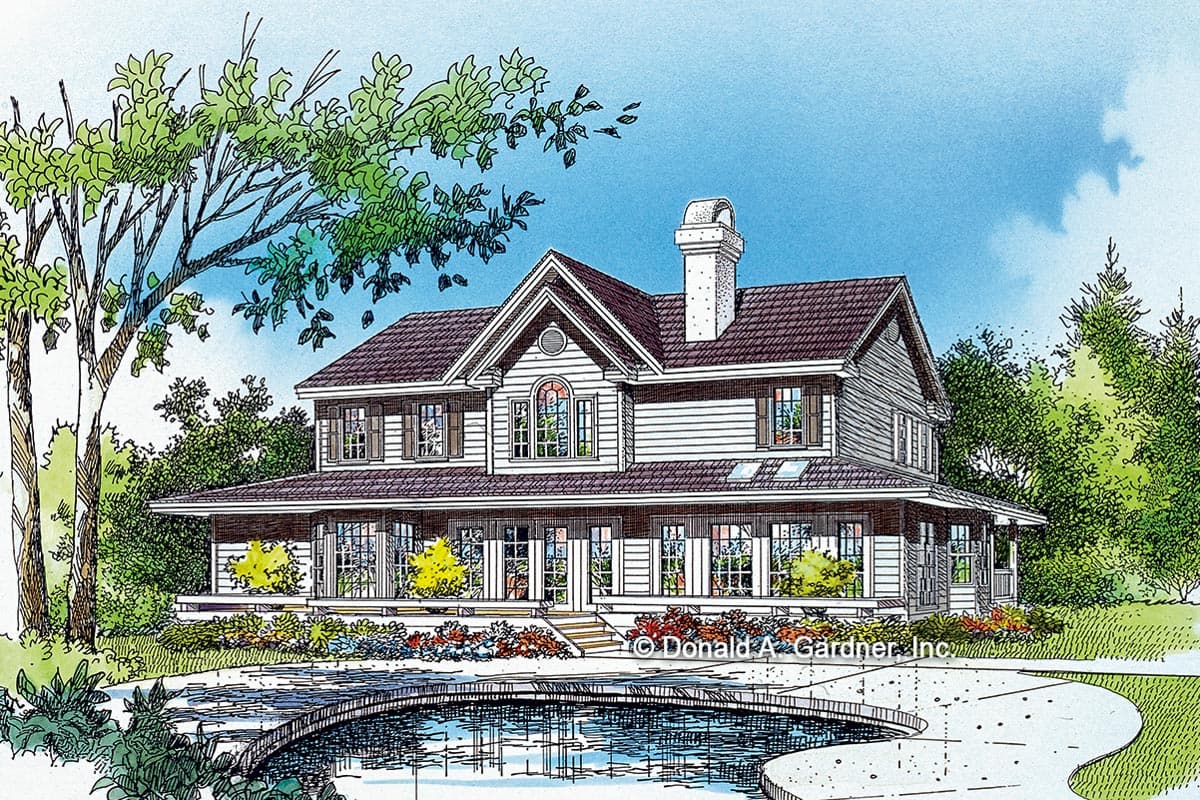 Plan 444079GDN: Two Story Farmhouse with 53'-Wide Front Porch and Two Story Great Room - 2677 Sq Ft - Image #11 - Country, Farmhouse, Traditional