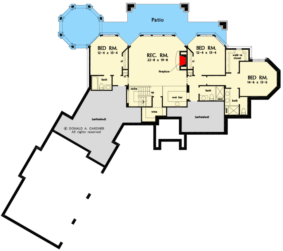 Plan 444080GDN: Mountain Craftsman Home Plan with Main-level Owner's Suite - Floor Plan - Finished Lower Level - Craftsman, Mountain, Rustic