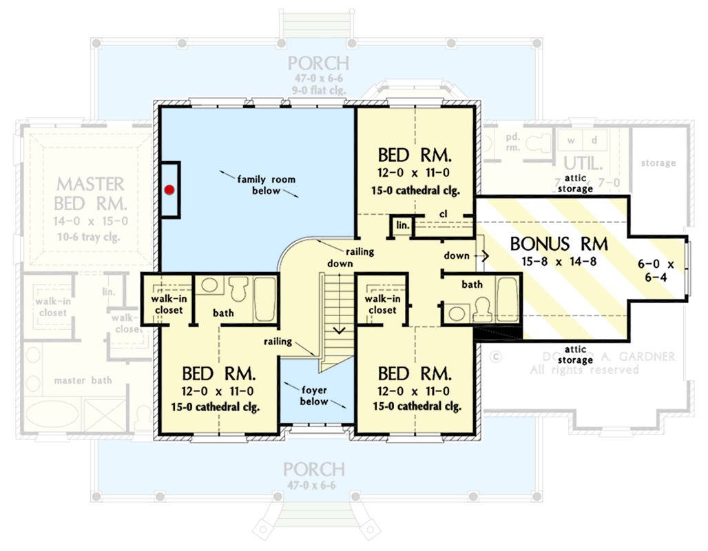 Plan 444086GDN: Southern Country Farmhouse with Brick Exterior and 47' Wide Porches Front and Back - Floor Plan - 2nd Floor - Country, Farmhouse, Southern, Traditional