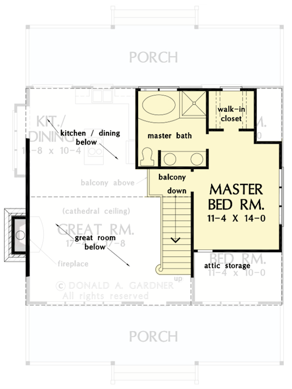 Plan 444087GDN: Rustic Cabin Retreat with 3 Bedrooms and a Vaulted Open Floor Plan - 1338 Sq Ft - Floor Plan - 2nd Floor - Cottage, Country, Rustic, Vacation