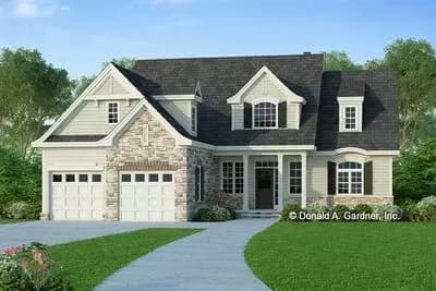 Two Story House Plan with Offset 2-Car Garage