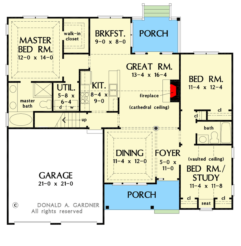 Plan 444098GDN: Traditional Home Plan with 16'11" Cathedral Ceiling - Floor Plan - Main Level - Traditional