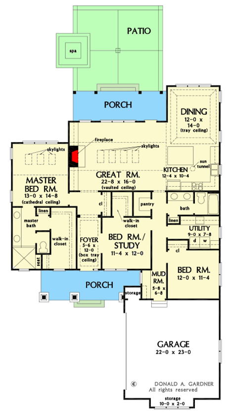 Plan 444105GDN: Simple Craftsman House Plan with Vaulted Great Room and Master Bedroom - Floor Plan - Main Level - Country, Craftsman, Traditional