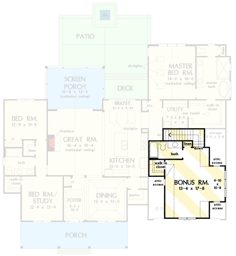 Plan 444107GDN: Simple Craftsman House Plan with Welcoming 8'-Deep Front Porch - Floor Plan - Optionally Finished Bonus Room - Country, Craftsman, Farmhouse, Modern Farmhouse, New American