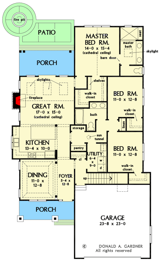 Plan 444113GDN: 3 Bedroom Cottage with Matching Dormers and Bonus Expansion Over the Garage - Floor Plan - Main Level - Cottage, Country, Craftsman, Traditional
