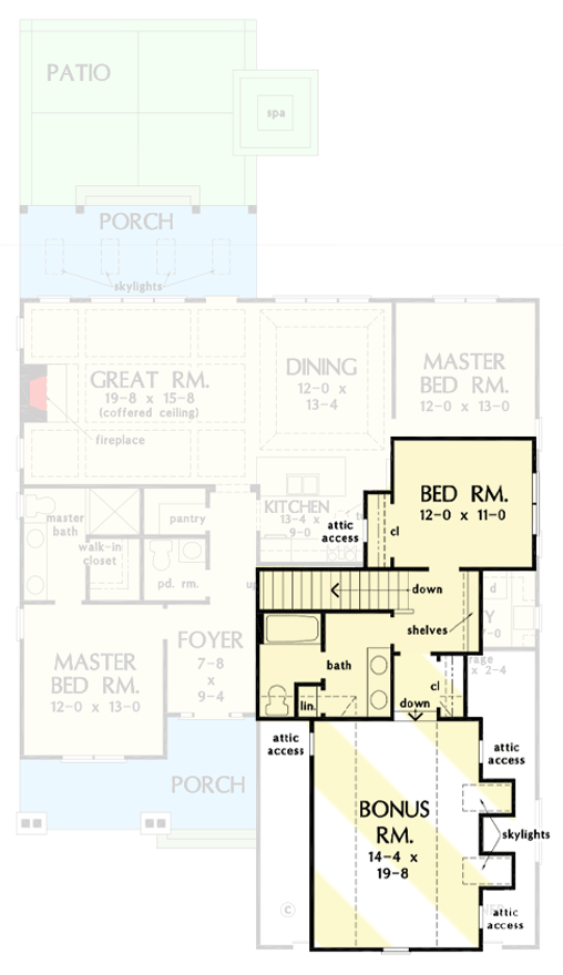 Plan 444114GDN: Narrow Cottage Home Plan with Two Master Suites - Floor Plan - 2nd Floor - Cottage, Country, Craftsman, Traditional
