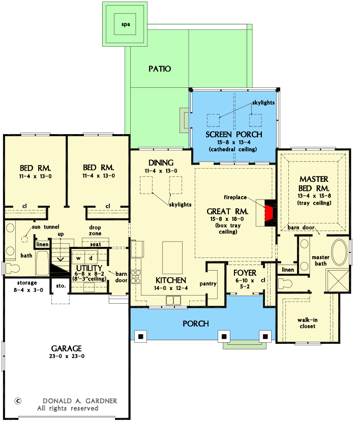 Plan 444123GDN: Modern Farmhouse with Board and Batten Exterior and a Bonus Room with Bath - Floor Plan - Main Level - Cottage, Country, Modern Farmhouse, Ranch