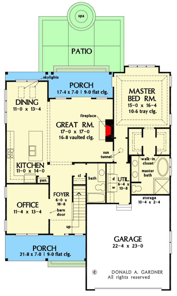 Plan 444124GDN: New American Cottage with a Home Office and 2-Story Great Room - 2176 Sq Ft - Floor Plan - Main Level - Cottage, Country, Craftsman, Modern Farmhouse, New American