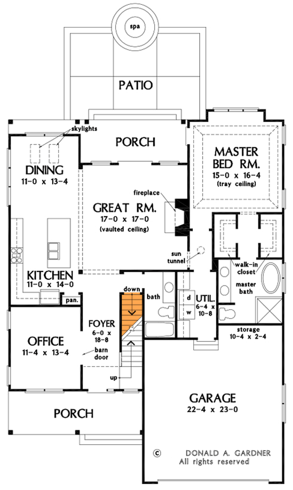 Plan 444124GDN: New American Cottage with a Home Office and 2-Story Great Room - 2176 Sq Ft - Floor Plan - Main Level - Basement Option - Cottage, Country, Craftsman, Modern Farmhouse, New American