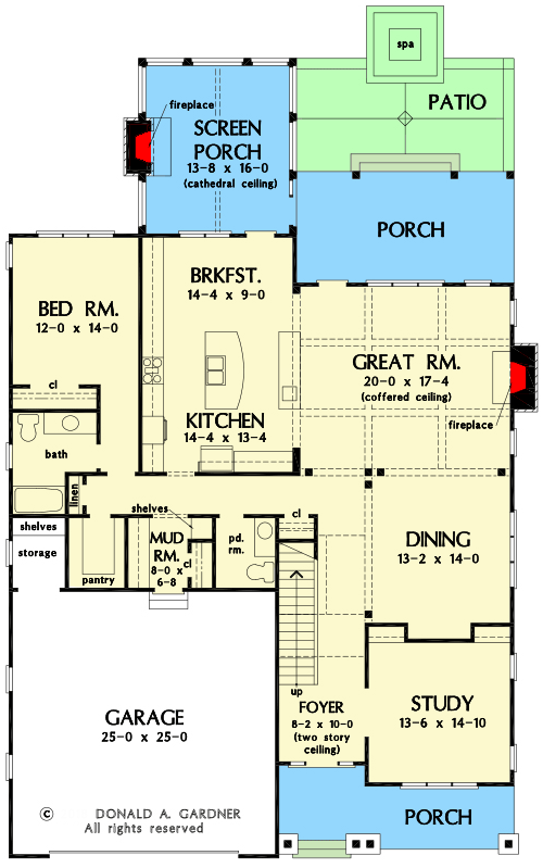 Plan 444128GDN: 2-Story Modern Farmhouse Plan with Bonus Room over Garage - Floor Plan - Main Level - Farmhouse, Modern Farmhouse, New American