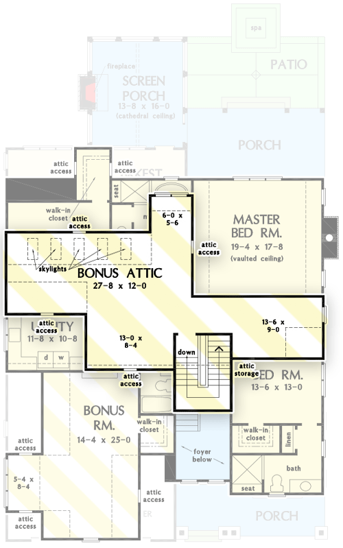 Plan 444128GDN: 2-Story Modern Farmhouse Plan with Bonus Room over Garage - Floor Plan - Bonus Attic - Farmhouse, Modern Farmhouse, New American