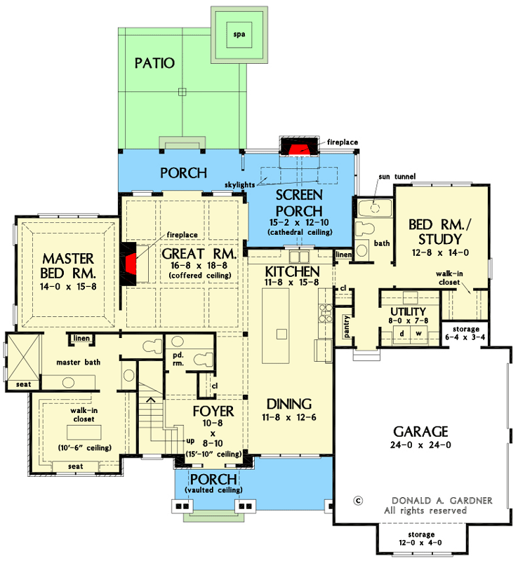 Plan 444132GDN: Traditional Two-story Home Plan with Main-floor Master Bedroom - Floor Plan - Main Level - Country, Craftsman, Rustic, Traditional