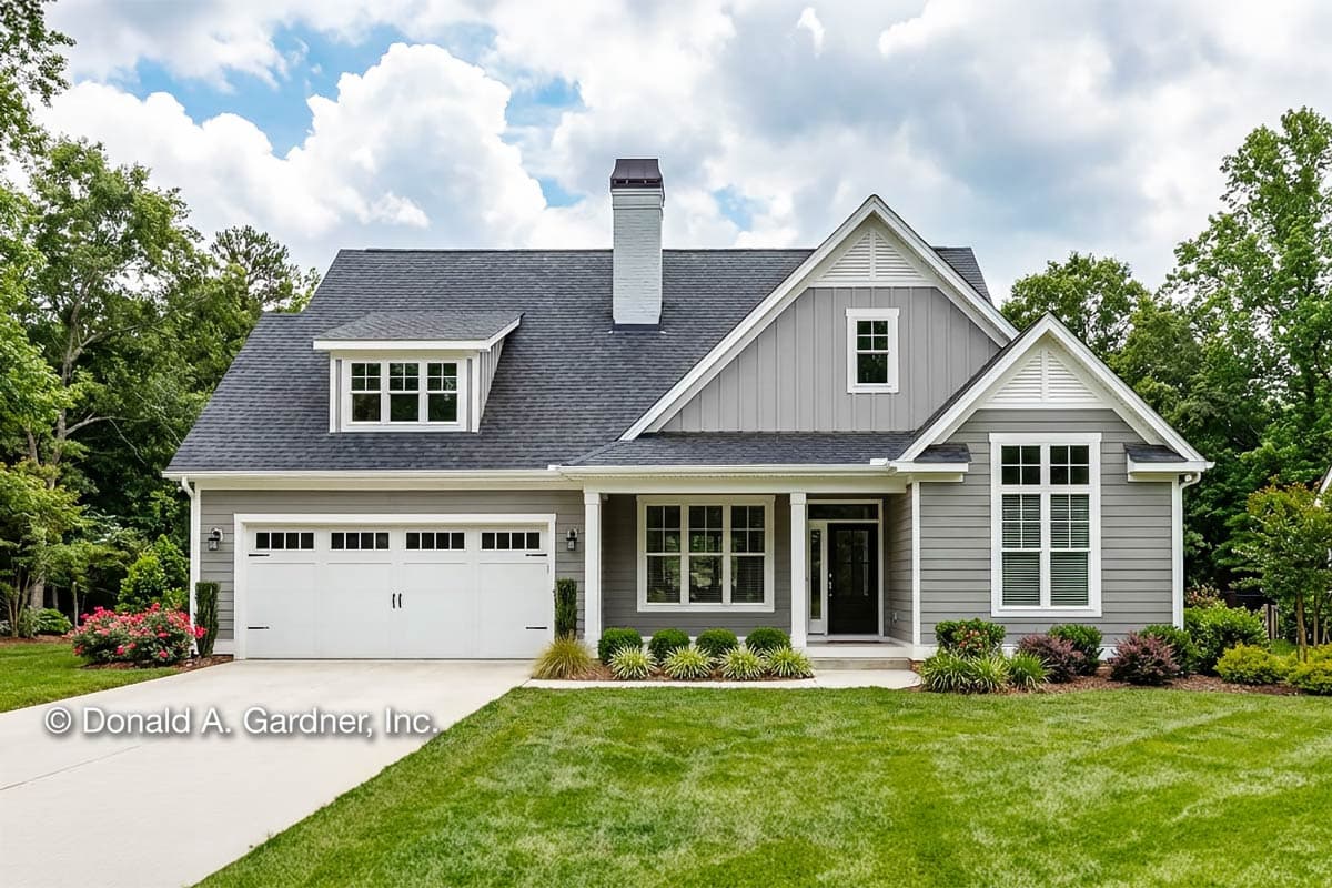 Plan 444144GDN: Minimalist Traditional House Plan with Bonus Room - Image #1 - New American, Ranch, Traditional