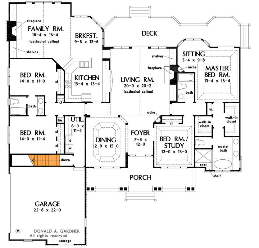 Plan 444155GDN: Craftsman Ranch Plan with Two Gathering Spaces and Formal Dining Room - Floor Plan - Basement Stair Location - Country, Craftsman, New American, Ranch, Traditional