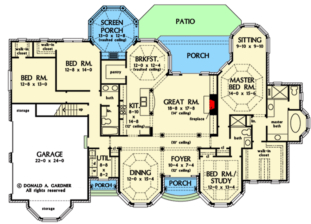 Plan 444162GDN: European Ranch Plan with Split-bed Layout and Bonus Room - Floor Plan - Main Level - European, Ranch, Southern