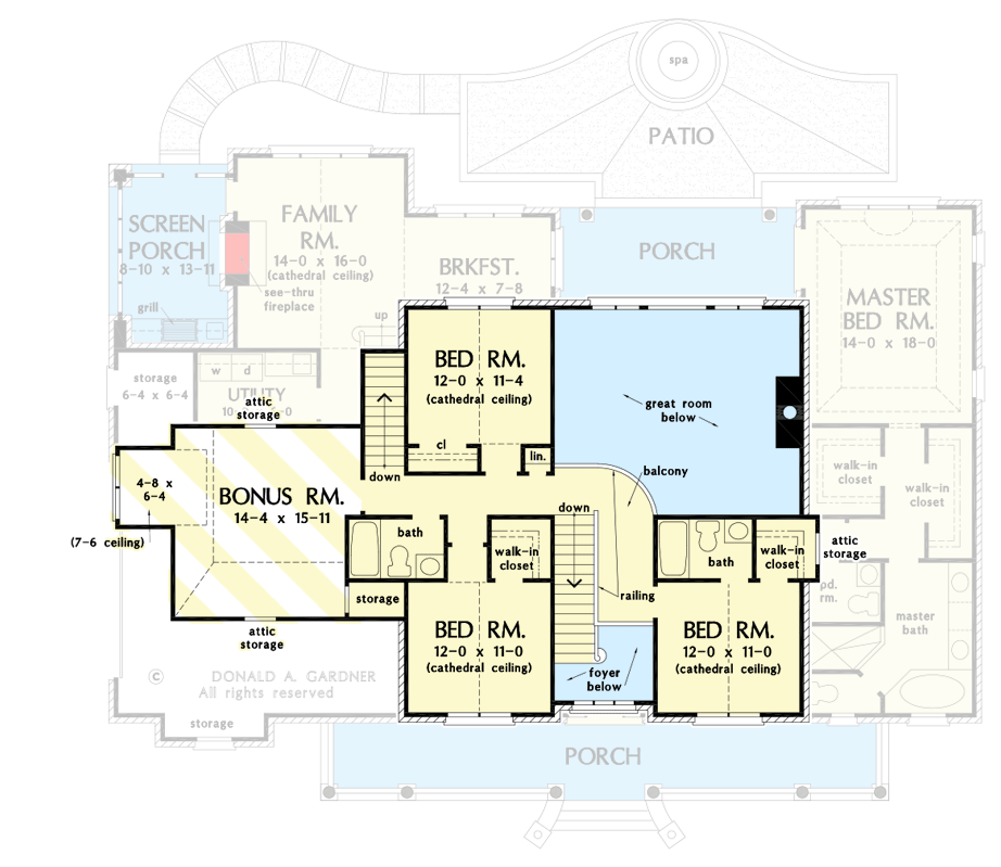 Plan 444163GDN: 2-Story Farmhouse Plan with Study and Screened Porch - Floor Plan - Second Level - Country, Farmhouse, Traditional