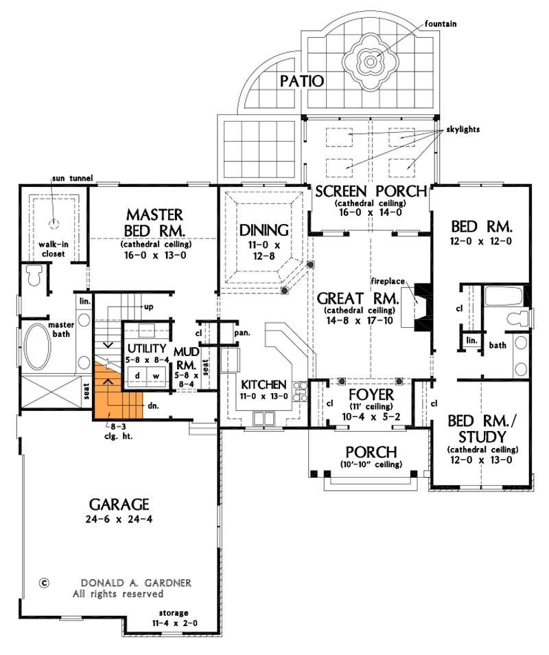 Plan 444165GDN: Traditional Country Home Plan with Screened Porch - Floor Plan - Basement Stair Location - Country, Ranch, Traditional
