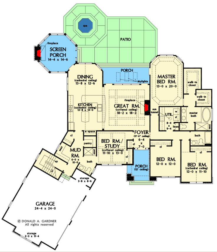 Plan 444167GDN: Rustic Ranch House Plan with Screened Porch and Bonus Room - Floor Plan - Main Level - Country, Ranch, Rustic