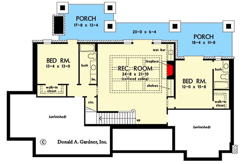 Plan 444174GDN: Hillside House Plan with 20'7" Cathedral Ceiling - Floor Plan - Finished Lower Level - Country, Craftsman, Mountain, New American, Ranch, Rustic