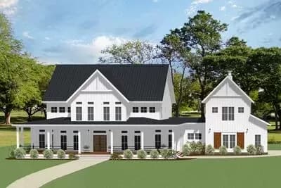 Modern Farmhouse Plan with 4 Bedrooms, 2 Story Family Room and Bonus Over Garage