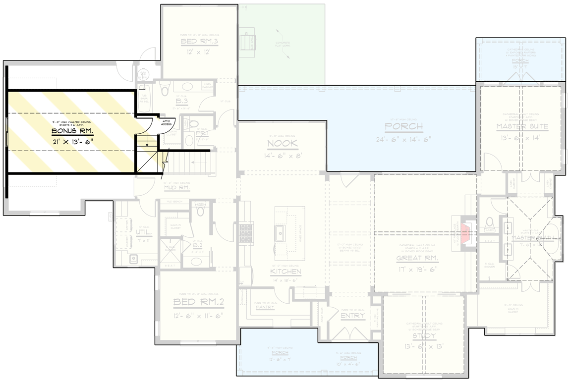 Plan 915048CHP: Exclusive Split Bedroom New American House Plan - Floor Plan - Optionally Finished Bonus Room - Country, Modern Farmhouse, New American, Ranch