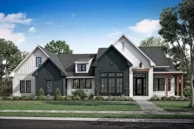 New American-Style Modern Farmhouse with Home Office and Bonus Above the Garage - 2781 Sq Ft