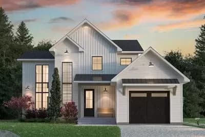 3-Bed Modern Farmhouse Plan with Two-story Living Room