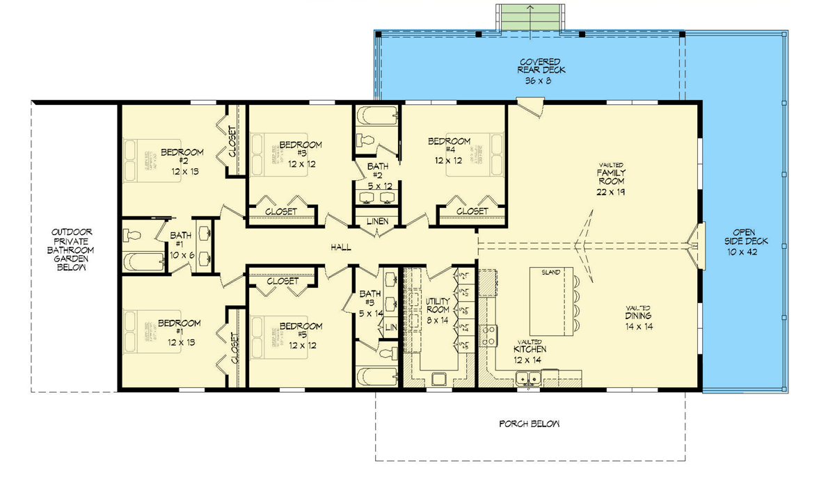 Plan 68889VR: Multi-family Country Home Plan with Two Full Kitchens - Floor Plan - Main Level - Country, Mountain, Ranch, Rustic, Southern, Traditional