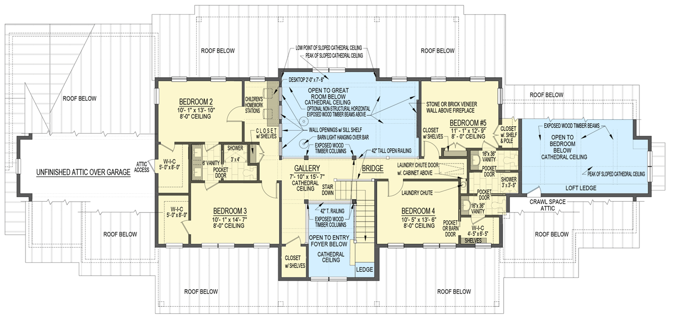 Plan 654013KNA: 5 Bed Modern Farmhouse with 2 Story Great Room and Deep Porches Front and Back - Floor Plan - 2nd Floor - Country, Farmhouse, Modern Farmhouse, New American