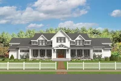 5 Bed Modern Farmhouse with 2 Story Great Room and Deep Porches Front and Back
