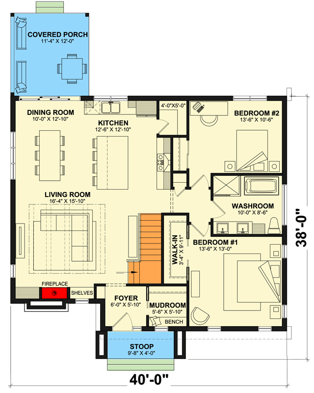 Plan 22625DR: 4-Bed Scandinavian-Style Contemporary Cottage - 2630 Sq Ft - Floor Plan - Main Level - Contemporary, Cottage, Modern, New American, Scandinavian