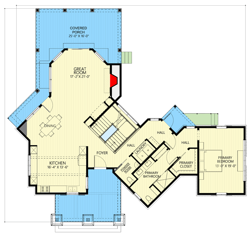 Plan 865003SHW: 3 Bedroom Fairytale Craftsman House Plan with Main Floor Master Suite - 2374 Sq Ft - Floor Plan - Main Level - Cottage, Country, Craftsman, Modern Farmhouse, New American