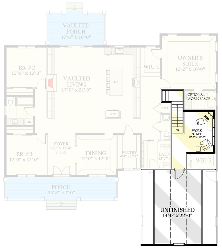 Plan 46454LA: Exclusive 3 Bed Modern New American Farmhouse Plan with Optional Upstairs Office - Floor Plan - 2nd Floor - Country, Farmhouse, Modern Farmhouse, New American