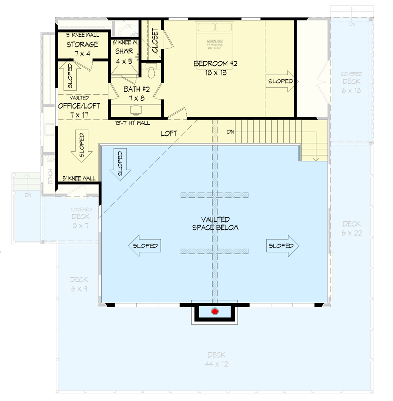 Plan 68890VR: Mountain Craftsman with Wraparound Deck and Drive-Under Garage - Floor Plan - 2nd Floor - Contemporary, Craftsman, Mountain, Vacation