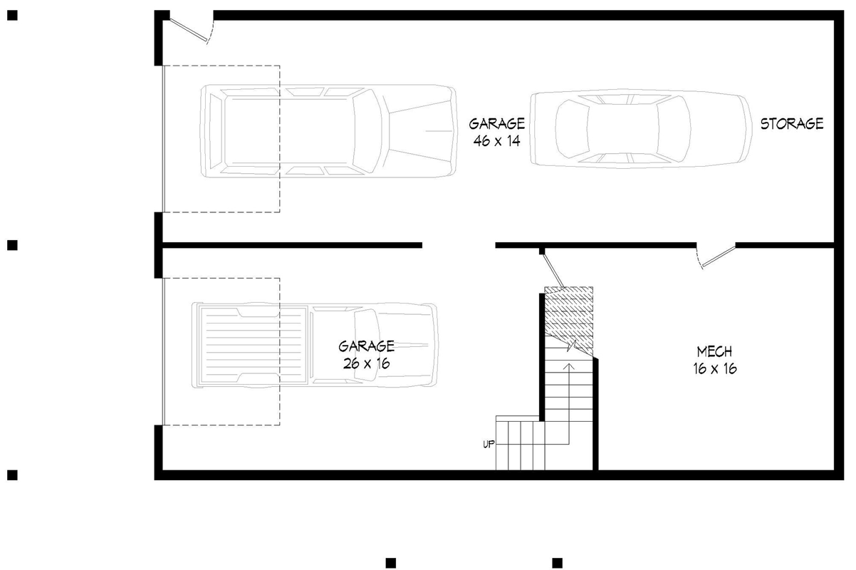 Plan 68892VR: Two-Story Mountain House Plan with Vaulted Master Loft and Tandem Drive-Under Garage - Floor Plan - Basement - Contemporary, Country, Craftsman, Mountain, Rustic